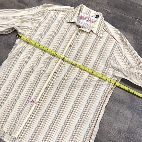 Robert Graham Button Up Shirt Mens Size XL Long Sleeves Flip Cuff Striped India - Picture 8 of 10